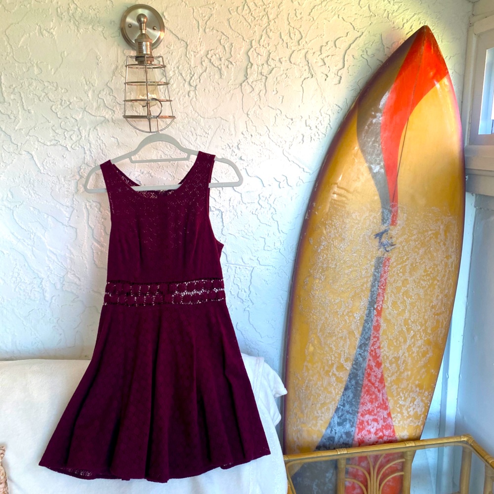Free people maroon daisy lace fit and flair dress